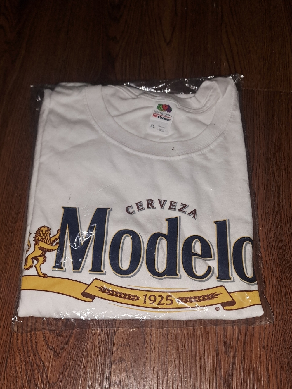 ModelCo White Tee with Navy and Gold 'Modelo' Logo
